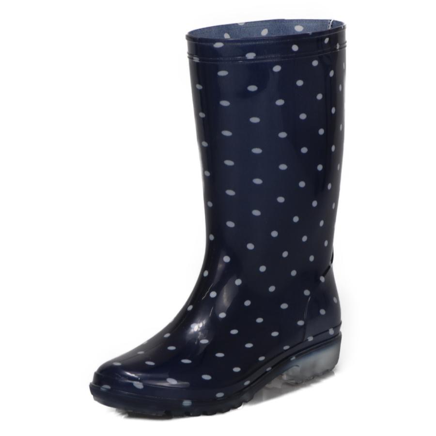 モンフレール レディース 女性用 長靴 かわいい ロング 丈 レインブーツ ガーデニング 園芸など LB8120 ドットネイビー |  | 01