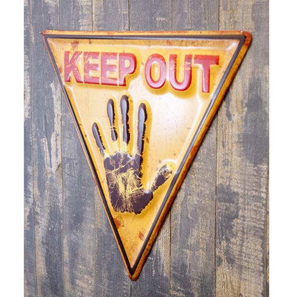 エンボス メタルサイン 看板 KEEP OUT （立ち入り禁止) ハンド