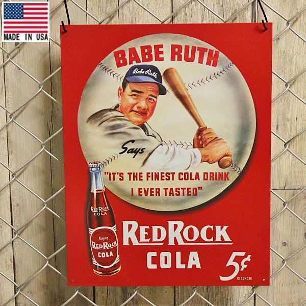 メタルサイン ベーブ・ルース RED ROCK COLA レトロ調 看板 40.5cm×32cm Made in USA ブリキ看板 Babe ...