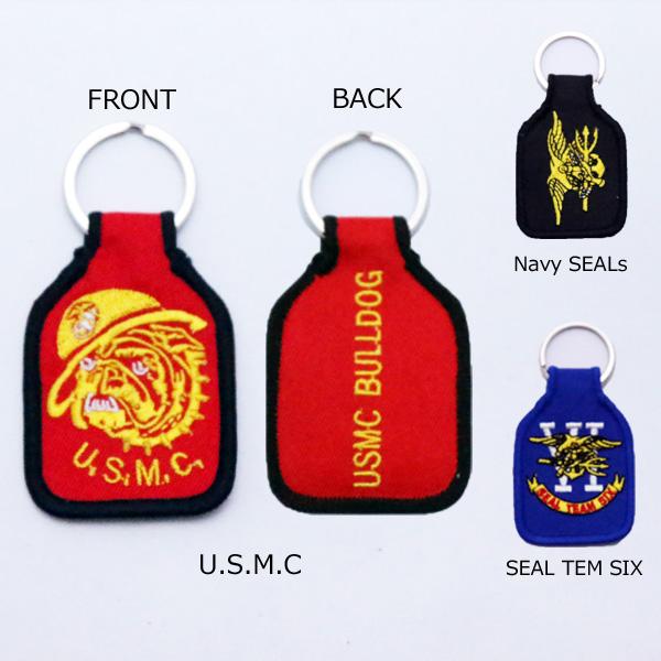 ミリタリー ファブリックキーホルダー 米軍 "U.S.M.C" "Navy SEALs" "SEAL TEAM6" ロゴ 9.5cm×4.5cm ■ キーチェーン 海兵隊 ネイビーシールズ | 