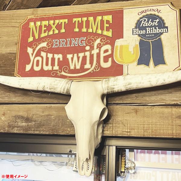 壁掛けオブジェ LONG HORN ブル スカルヘッド オブジェ 縦39cm×横80cm