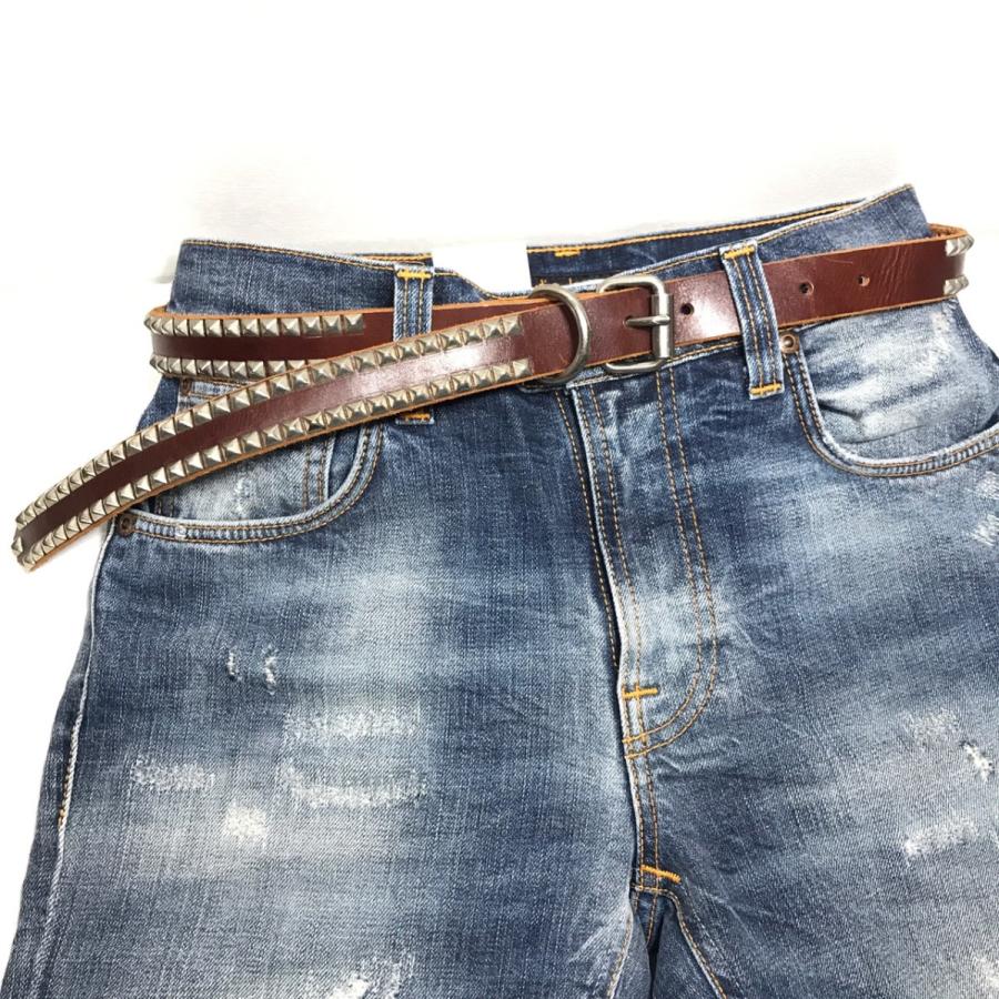 EDUARDO LEATHER スタッズベルト 2 STUDS BELTE - BROWN （24%OFF