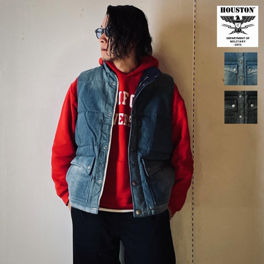 ★希少 Lサイズ★ HOUSTON ダウンベスト デニム 本革 ダブルジップ 青 ☆希少 Lサイズ☆ HOUSTON ダウンベスト デニム 本革 ダブルジップ 青