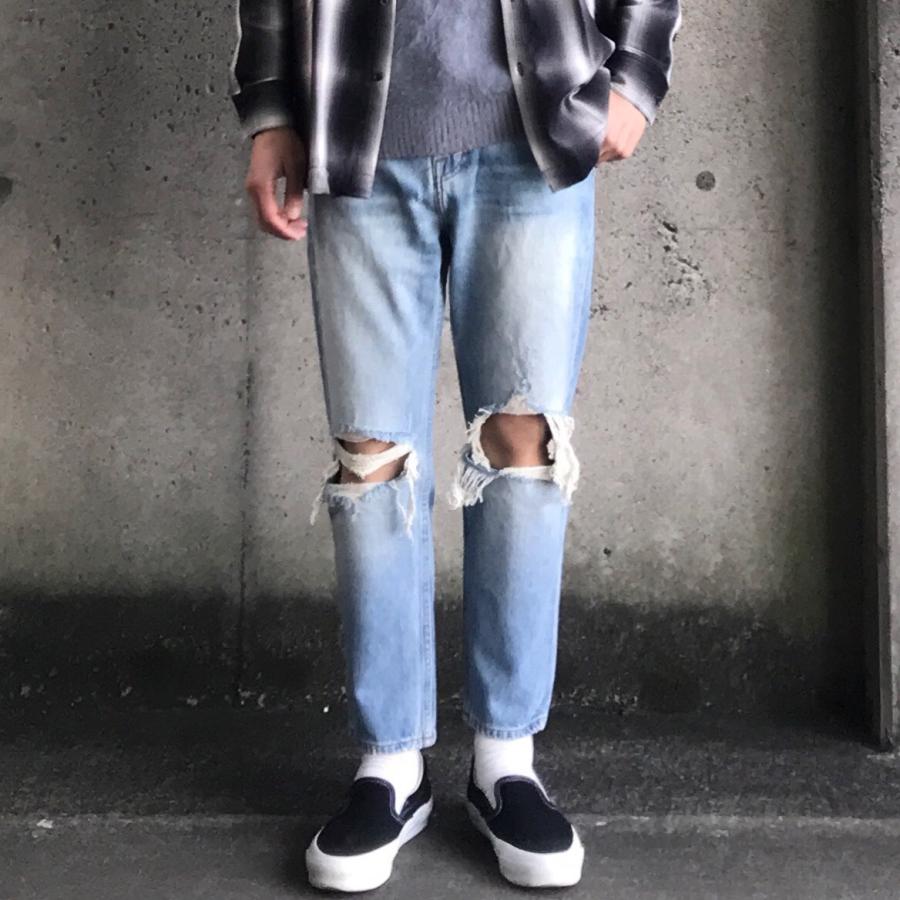 STAMPD（スタンプド） デニムパンツ DAMAGE CROPPED DENIM - BLUE 