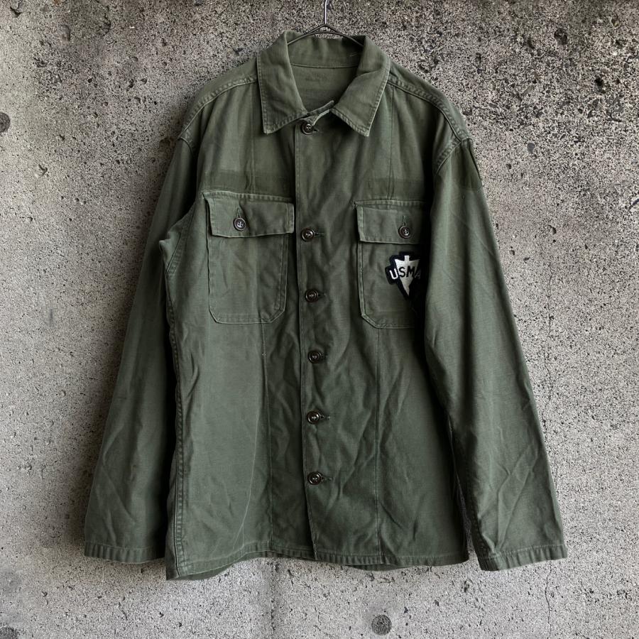 USED U.S.NAVY COTTON SATEEN SHIRT OG107 古着 ミリタリーシャツ OD / Sサイズ