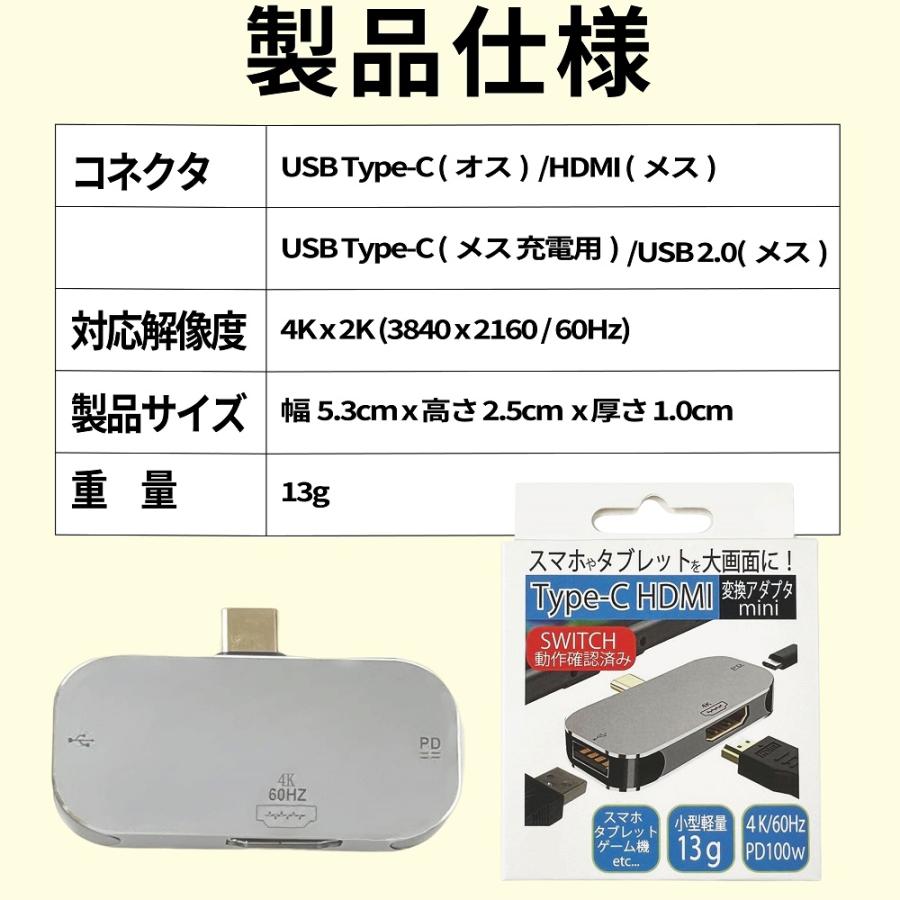Switch対応 60Hz Type-C to HDMI ミニドッグ コンパクト 軽量 PD100w｜labola｜06