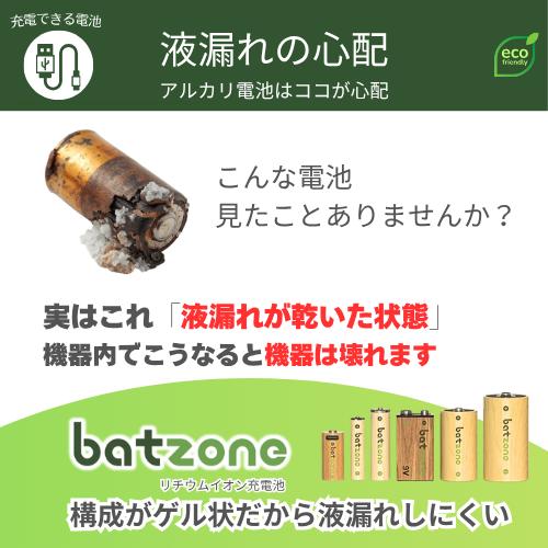 batzone 充電式 CR123形 2本 電池 CR123A 充電池 3V 高容量 2100mWh 約