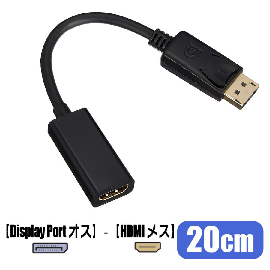 DP(オス）⇒HDMI(メス) DisplayPort to HDMI 変換アダプター 1080P対応 0.2ｍ | ルーメン