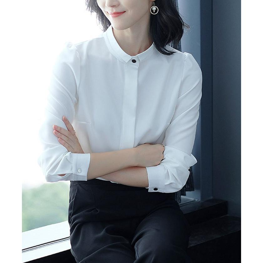 シャツ レディース 長袖 シフォンブラウス フォーマル トップス 大きいサイズ 無地 白 黒 シャツ ブラウス フォーマル 通勤 オフィス Fc Fasnion Collecttion 通販 Yahoo ショッピング