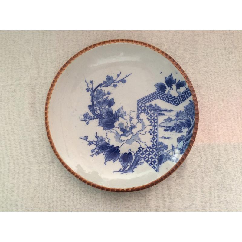 染付け 明治時代(1880年頃~1900年頃) いげ皿 No.05 牡丹に梅/山水衝立 