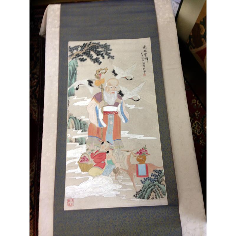 掛け軸　幅広　寿老人 今だけ価格！】 ☆掛軸 / 寿老人 幅広『尺八』 24/3_1 : lac-yh