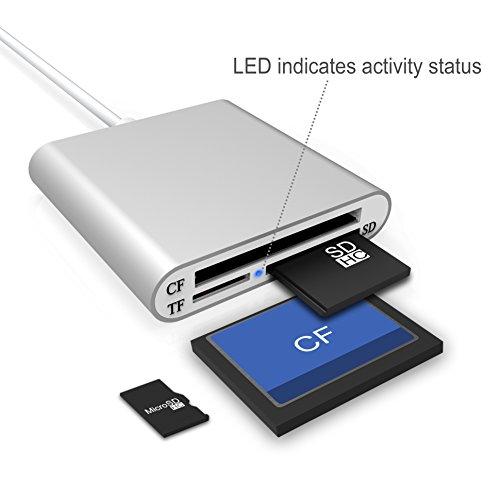 Cateck アルミ製USB3.0 カードリーダー、３スロットＳＤ、ＣＦ、Micro SD対応高速カードリーダー（シルバー）｜lacachette｜05