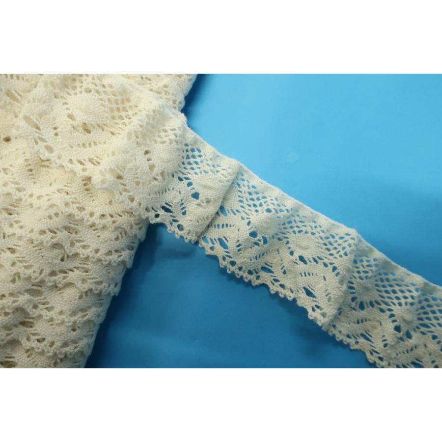 3m巻き フリルレース ゴム入り ウール 生成り ベージュ系 36mm幅 幅広  