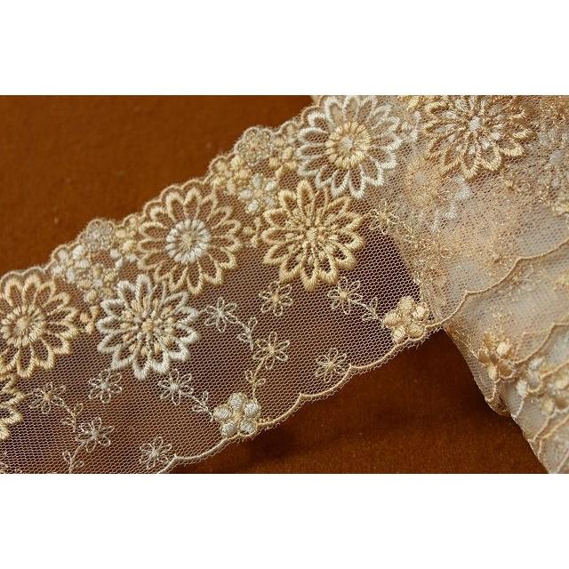 日本製1m！幅8.2cm花柄チュールレース ブラウン [99974 茶色BR