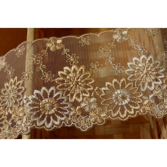 日本製1m！幅8.2cm花柄チュールレース ブラウン [99974 茶色BR