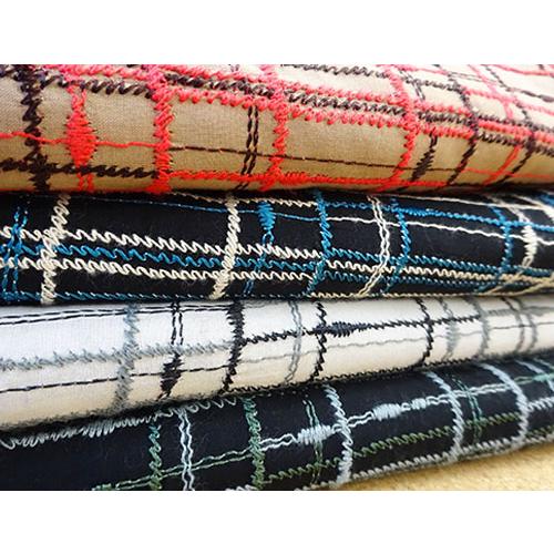 ツイード風チェック柄 刺繍生地 国産 （4色）【1個91cmx50cm】3個