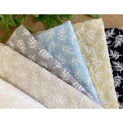 限定生産生地　220cm前後 国産 コットン100％リーフ柄刺繍生地 (6色) 【1個96cmx50cm