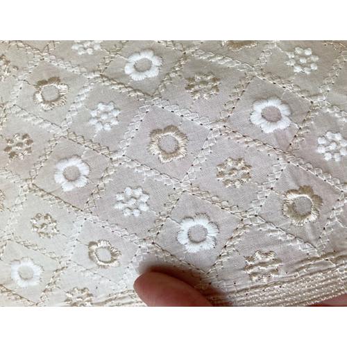 バイヤスチェックプチフラワーレース 刺繍生地 国産 （4色）【1個