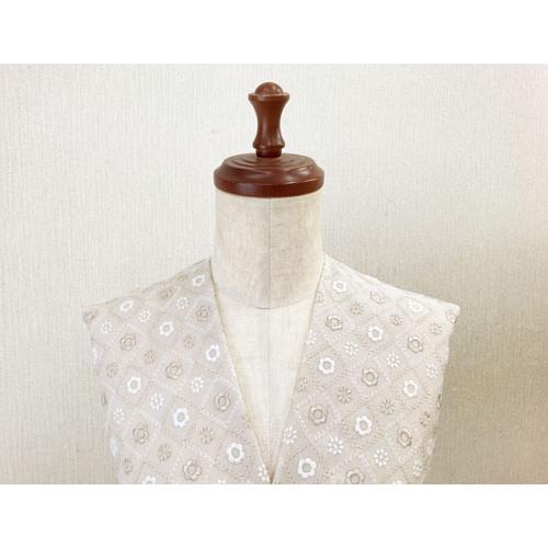 バイヤスチェックプチフラワーレース 刺繍生地 国産 （4色）【1個