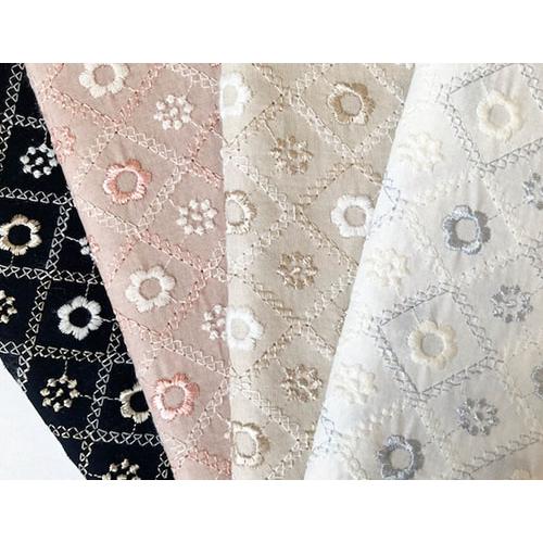 バイヤスチェックプチフラワーレース 刺繍生地 国産 （4色）【1個