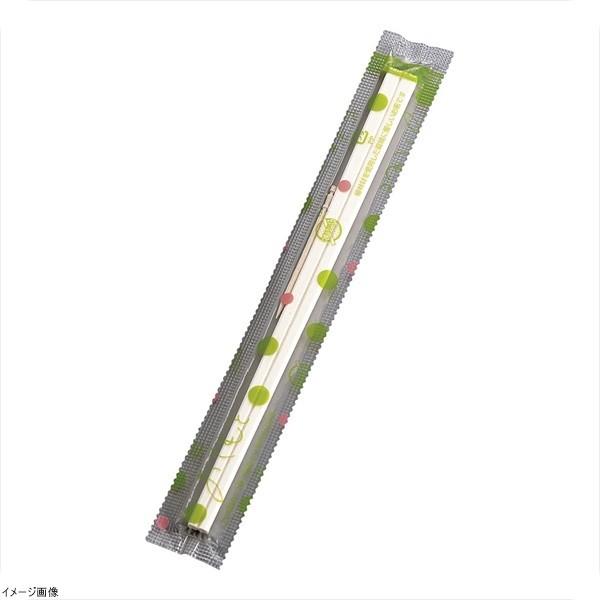 白揚８寸ＯＰＰ完封箸 緑水玉柄 楊枝入 （１ケース３０００膳入）