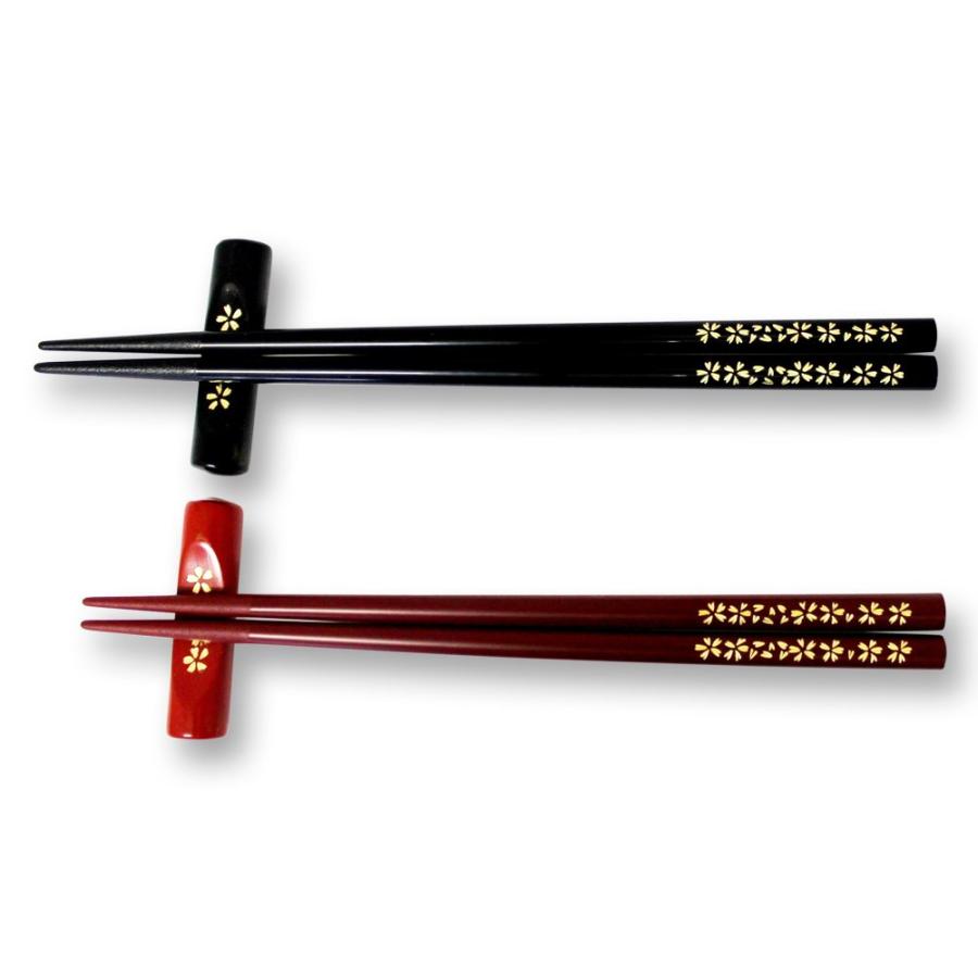 大藤漆器店 輪島塗 夫婦箸 箸置付 黒・朱 桜沈金 WA9-1 : ショップ