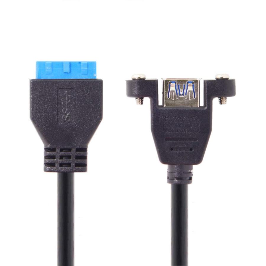 Cablecc USB 3.0 シングルポート A メスねじマウント タイプからダウン角度付きマザーボード20ピンヘッダーケーブル 90度｜laconc21｜02