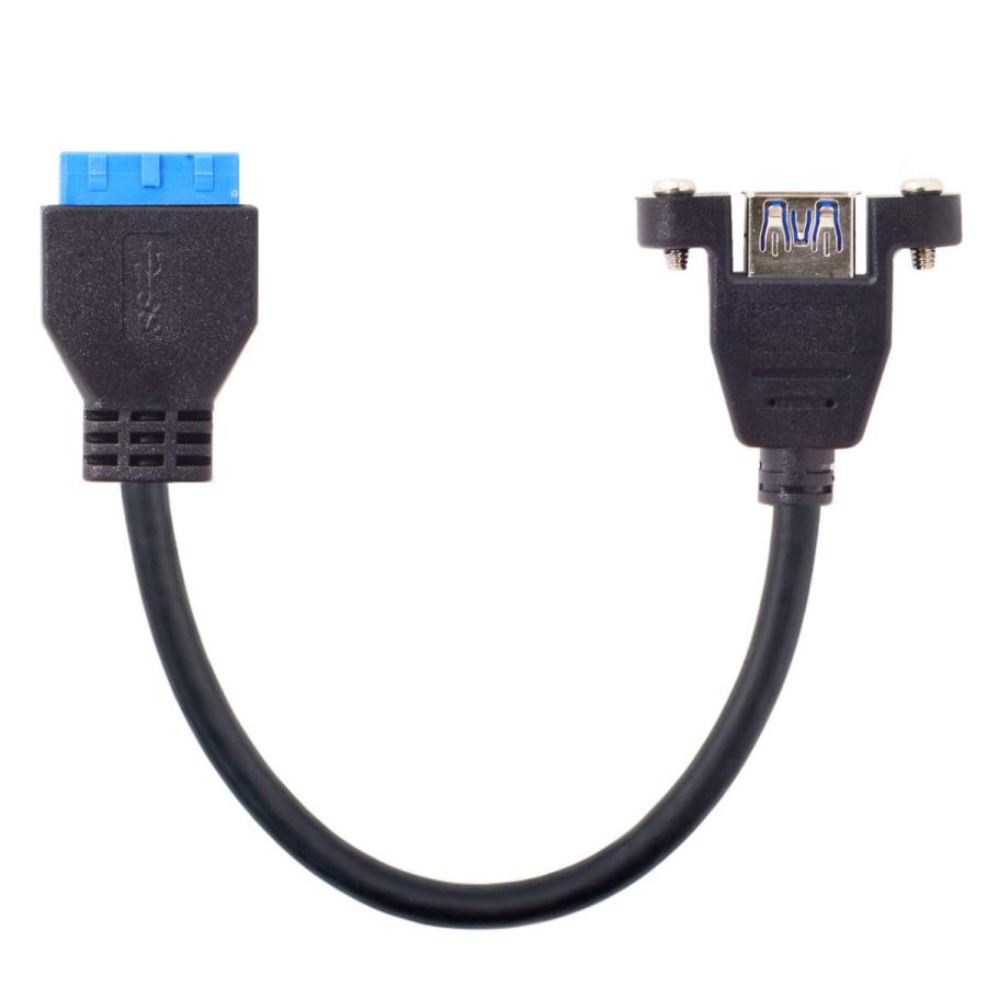 Cablecc USB 3.0 シングルポート A メスねじマウント タイプからダウン角度付きマザーボード20ピンヘッダーケーブル 90度｜laconc21｜03