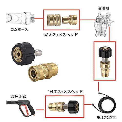 2個入 高圧洗浄機 ガン プレッシャー ワッシャー アダプター セット 1/4 M22 高圧洗浄ノズルアダプターカプラー ホースの取付け・取外しをワン |  | 05