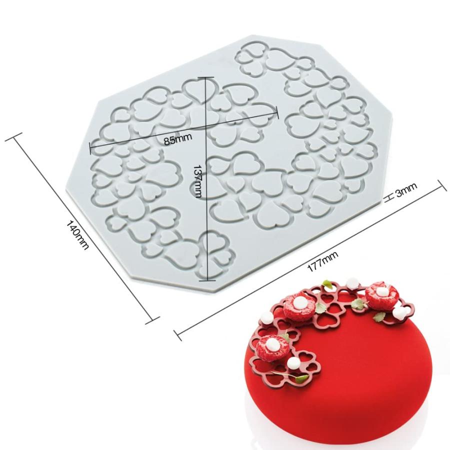 ケーキレース型 シリコンレースフォンダン型 シュガークラフト印象型食用ケーキ分子料理飾る、2穴ハート｜laconc21｜03