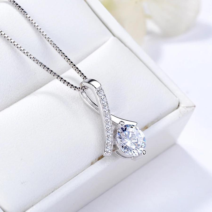ネックレス レディース リボン ツイスト キュービックジルコニア 最高品質 S925 シルバー925 大人 30代 40代 50代 ラコーデ オケージョンの画像