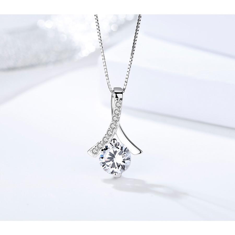 ネックレス レディース リボン ツイスト キュービックジルコニア 最高品質 S925 シルバー925 大人 30代 40代 50代 ラコーデ オケージョンの画像