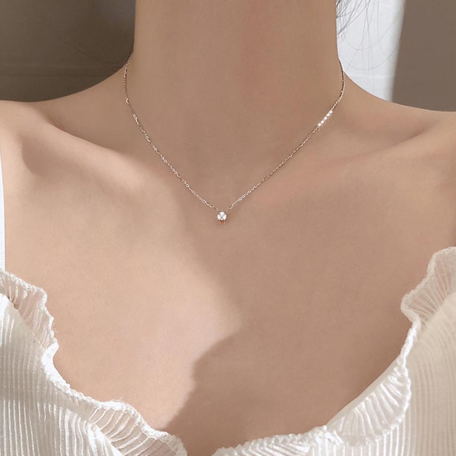 ネックレス レディース シルバー925 S925 キュービックジルコニア シンプル 最高品質 4mm 0.2ct 繊細 華奢 大人 オケージョン ギフト プレゼント 結婚式の画像