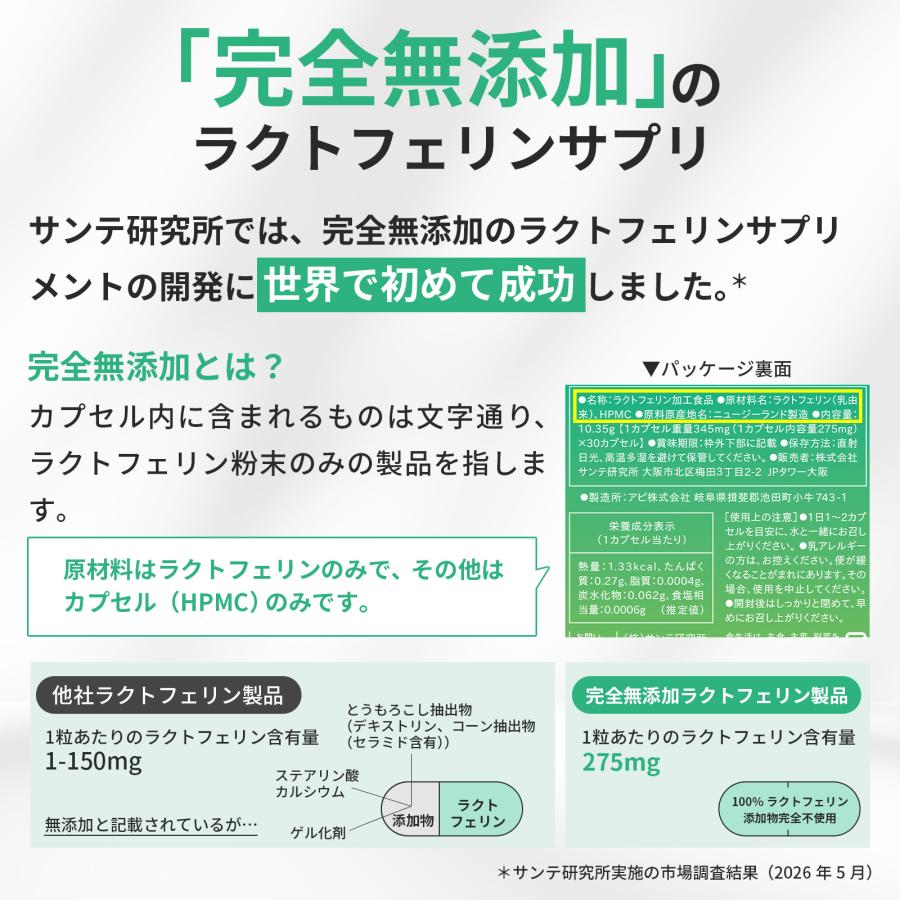 ラクトフェリン 高純度 2袋 60日分 完全無添加 1粒275mg (配合量No.1
