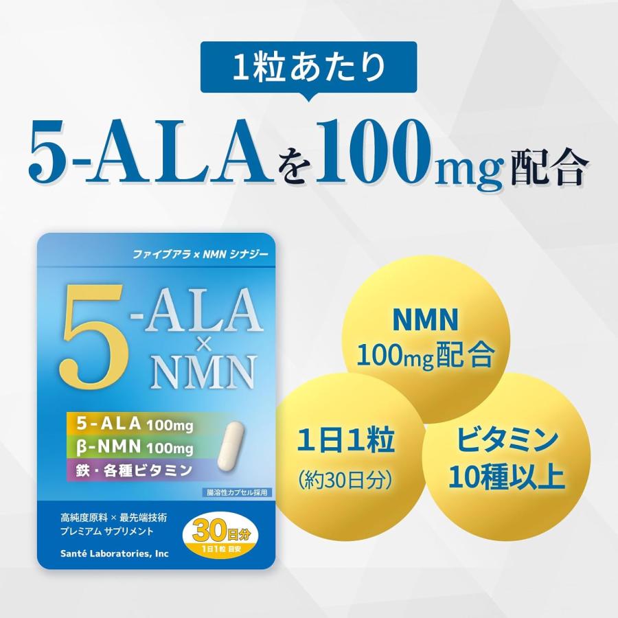 5-ALA (100mg) × NMN シナジー 鉄 マルチビタミン ビタミンC 葉酸 高