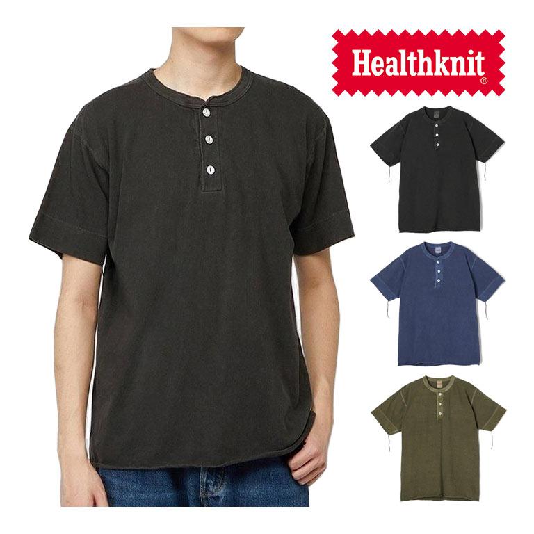 ORR ブラック ベルベット 半袖Tシャツ Healthknit（ヘルスニット） ピグメント染めヘンリーネック半袖Tシャツ