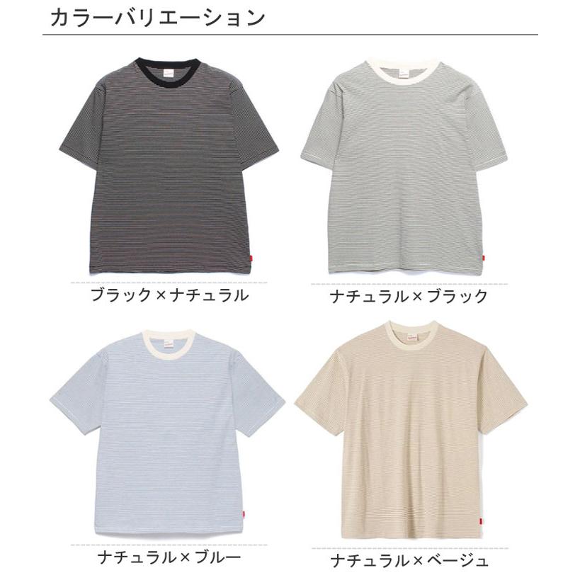 Healthknit（ヘルスニット） ナローボーダー クルーネック半袖Tシャツ