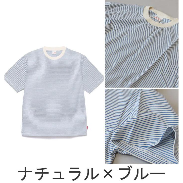 Healthknit（ヘルスニット） ナローボーダー クルーネック半袖Tシャツ