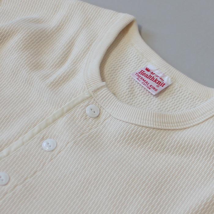 ヘルスニット Healthknit サーマルキングラッセルハニカム ヘンリーネック＃52034 ロングスリーブTシャツ ロンT ユニセックス ナチュラル ブラック 送料無料 | Healthknit | 09