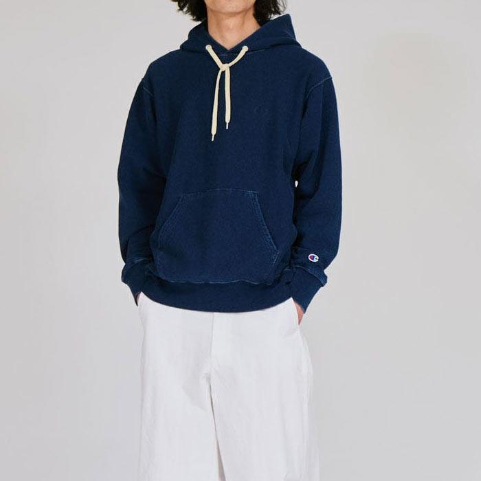 チャンピオン Champion パーカー インディゴ染め リバースウィーブ 10oz フーデッドスウェットシャツ C3-C110 インディゴ オフブラック | Champion | 10