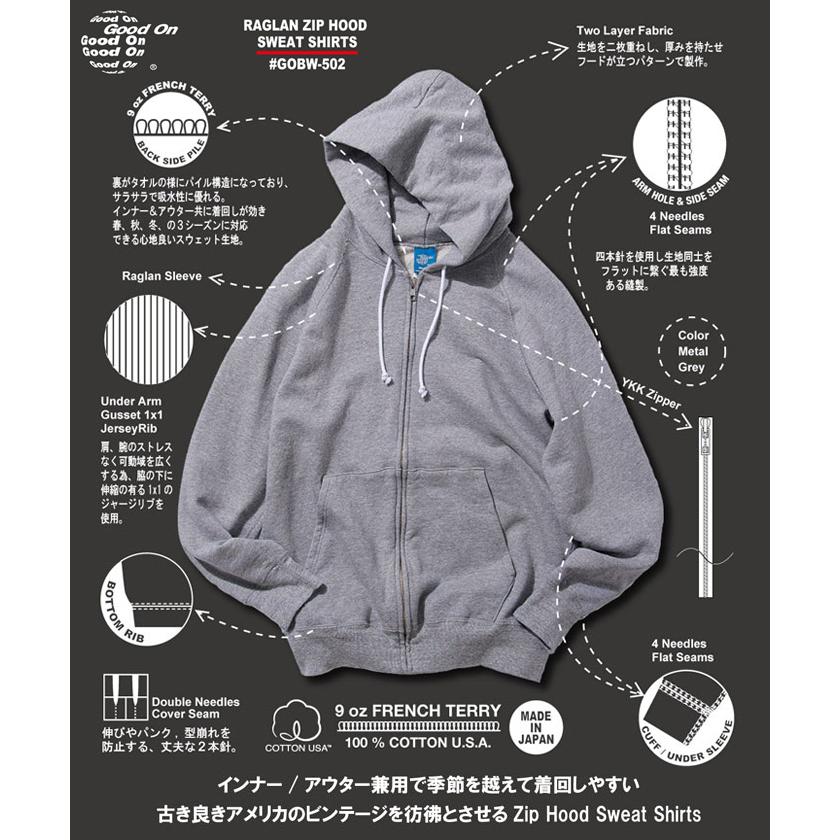 GOOD ON（グッドオン） 9oz ジップアップパーカー ラグランジップ