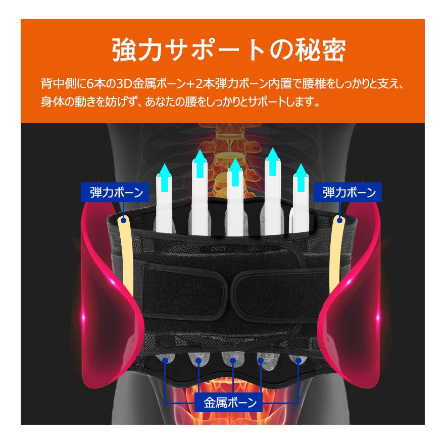 サポーター 腰 2重ベルト 加圧 6本のボーン+2本スプリングバー搭載 ズレ落ちしない グラつき軽減 コルセット 腰痛 改善 S M L |  | 03