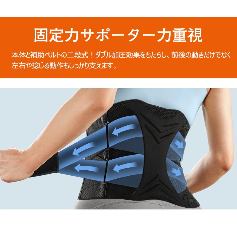 サポーター 腰 2重ベルト 加圧 6本のボーン+2本スプリングバー搭載 ズレ落ちしない グラつき軽減 コルセット 腰痛 改善 S M L |  | 07