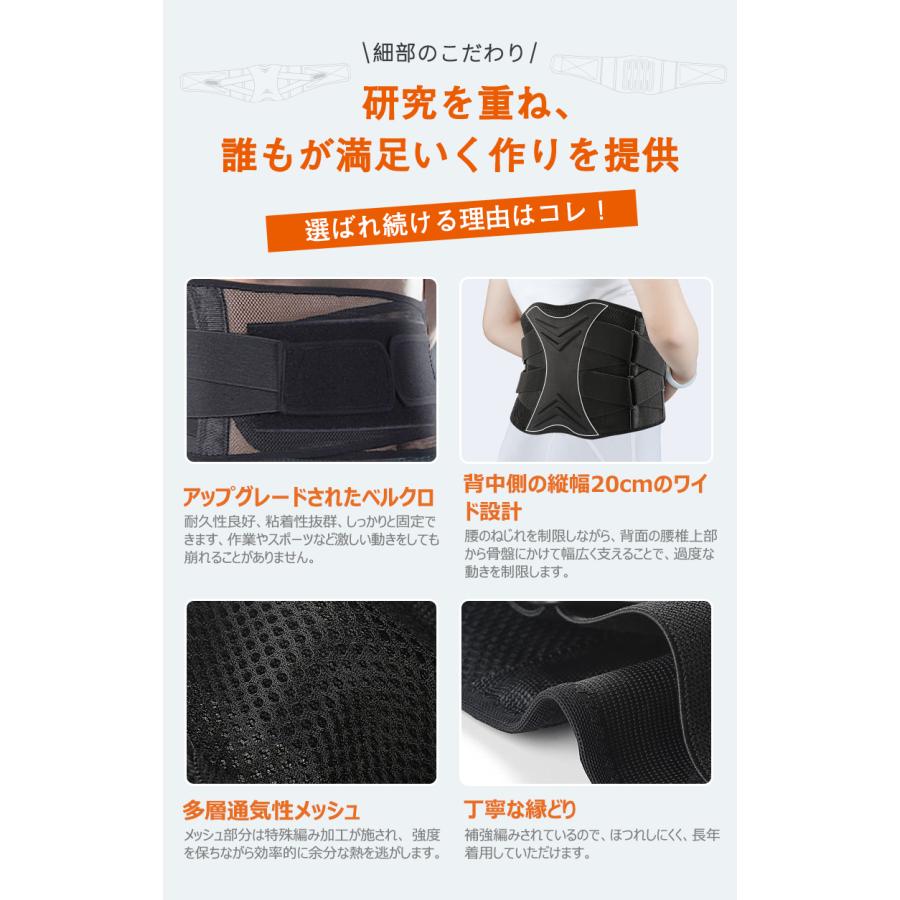 サポーター 腰 2重ベルト 加圧 6本のボーン+2本スプリングバー搭載 ズレ落ちしない グラつき軽減 コルセット 腰痛 改善 S M L |  | 09
