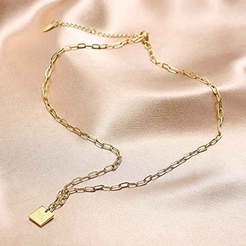 Rockyu ネックレス レディース ゴールド ブランド シンプル 文字 Good Luck 刻印 プレートペンダント 長方形ネックレス 仕 Laduree And 通販 Yahoo ショッピング