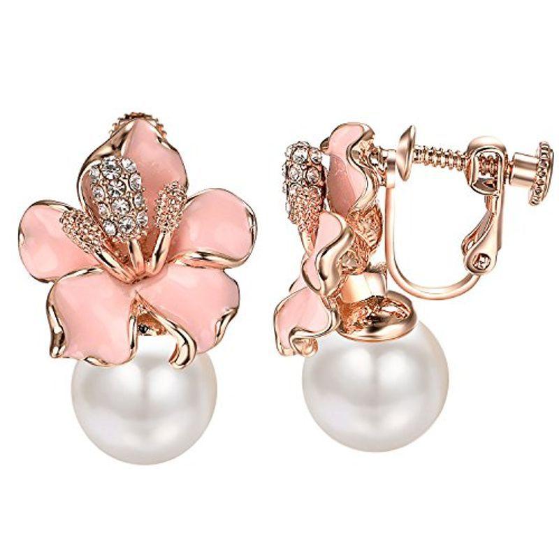 Yoursfs 真珠 イヤリングクリップ レディース ピンク 花 イヤリング かわいい 花嫁 パール イヤリング おしゃれ アクセサリー プ Esd1sld1ir ファッション Valleymill Com