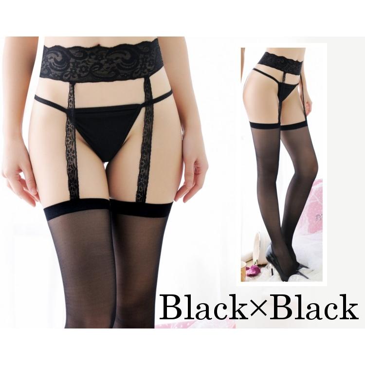 セクシーストッキング レディース ガーターベルト付ストッキング シースルー ブラック 黒 Bk C035 Lady Cross ヤフー店 通販 Yahoo ショッピング