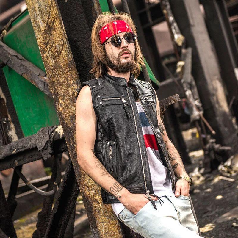 メンズファッション レザーベスト バイク革ベスト パンク風 ライダー