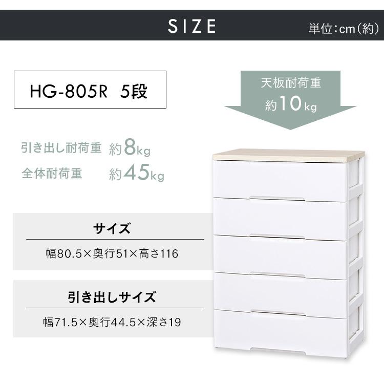 チェスト 完成品 白 おしゃれ 木製 タンス 5段 プラスチック 木天板 収納ケース 北欧 リビングチェスト ウッドトップチェスト  HG-805 アイリスオーヤマの画像