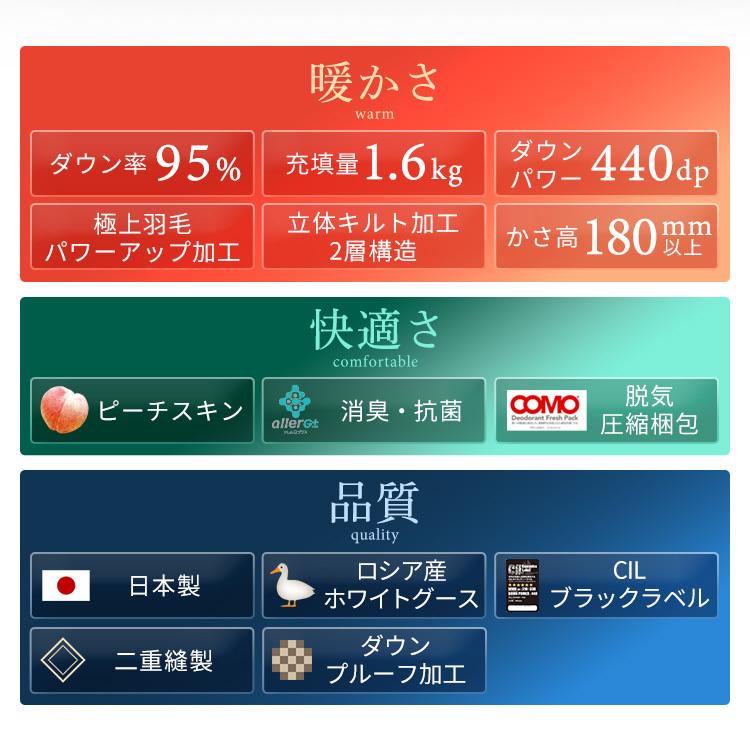 羽毛布団 ダブル 暖かい 掛け布団 冬 ロシアWGD95％ 布団 あったか ふとん 羽毛 1.6kg D 無地 ベージュ PAA21RP1624 (D)｜ladybird6353｜03